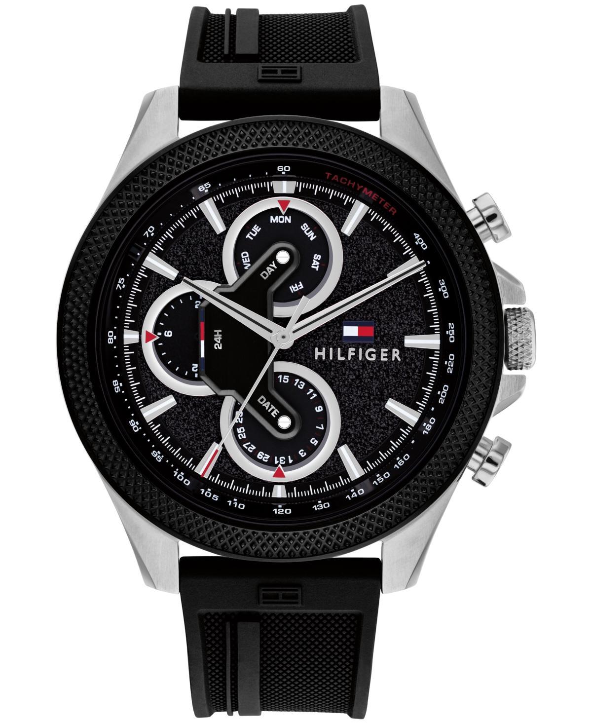 Tommy Hilfiger Mens Multifunction Black Silicone Watch 46mm - Black Product Image