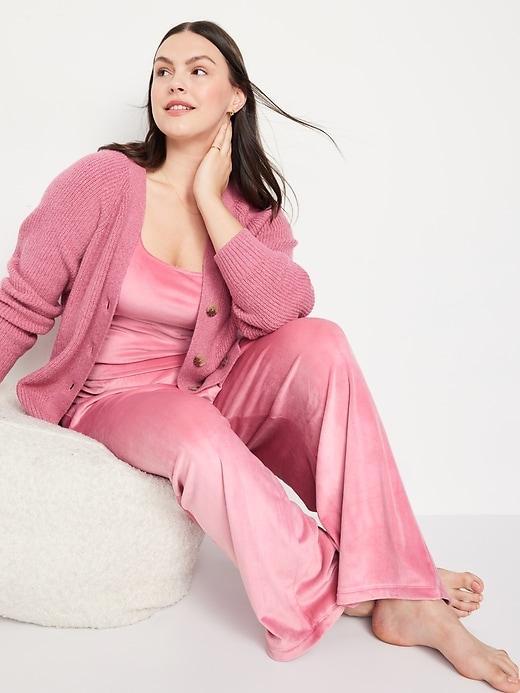 High-Waisted Velour Pajama Pants Product Image