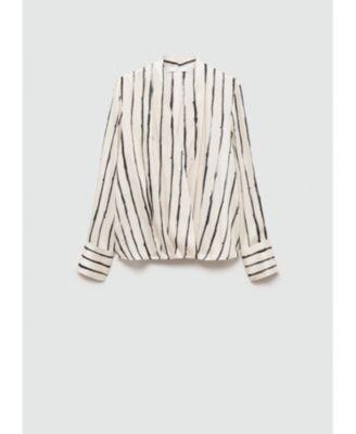 Mango Womens Striped Wrap Blouse Product Image