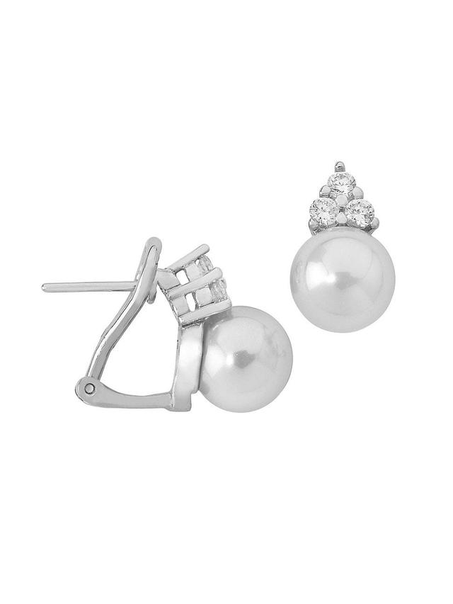 Womens Selene Rhodium-Plated Silver, Cubic Zirconia & Faux Pearl Omega Clip Earrings Product Image