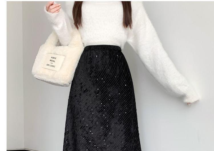 High Waist Sequin Velvet Maxi A-Line Skirt Product Image