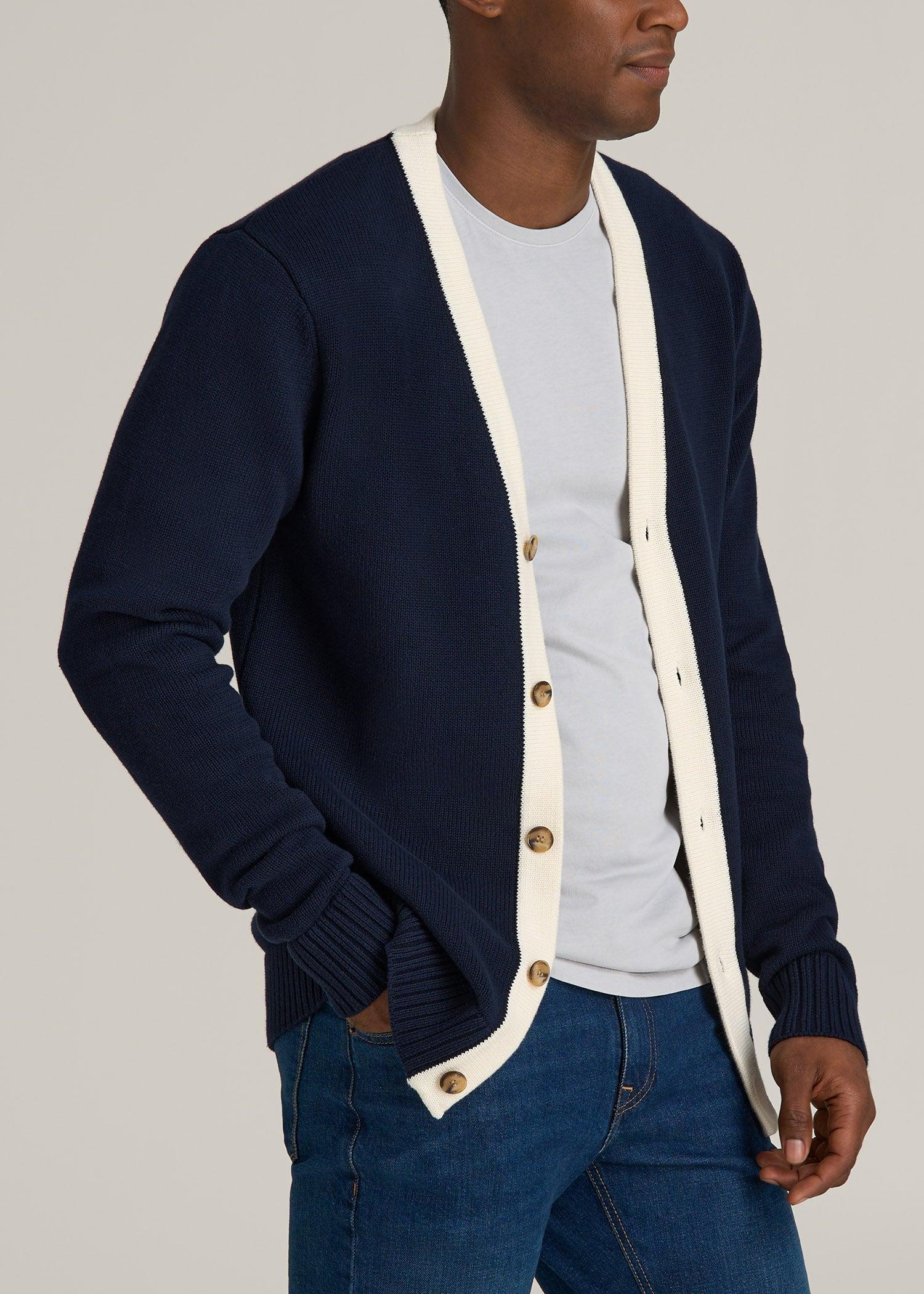 Knit Campus Cardigan for Tall Men in  Navy and Cream Product Image