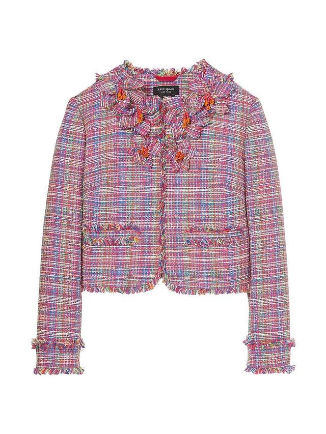 Womens Floral Appliqu Tweed Crop Jacket Product Image