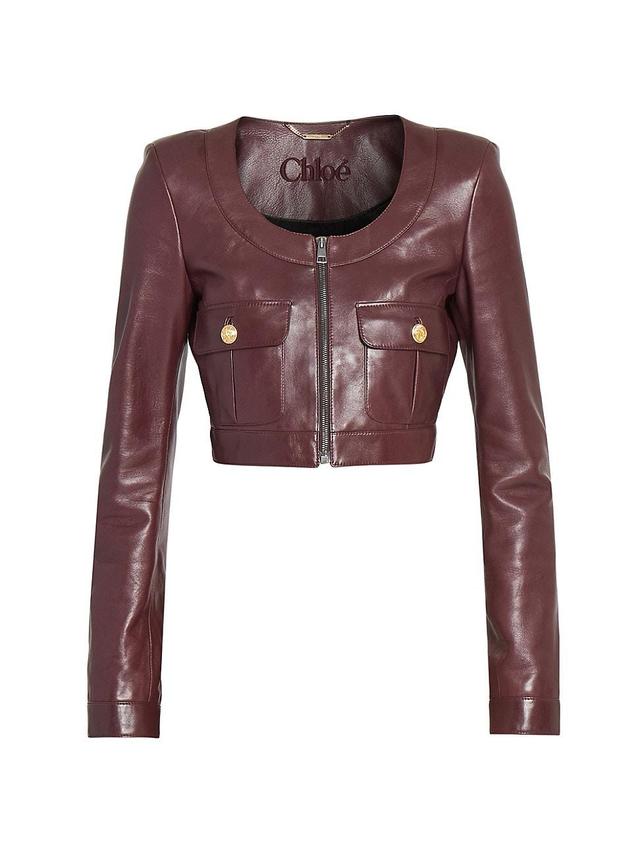 Womens Leather Crop Jacket Product Image