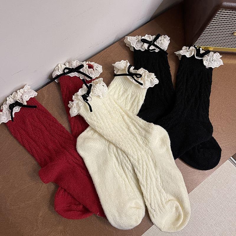 Bow Lace Trim Socks Product Image