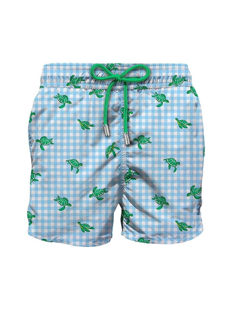 Mens Checked Turtle Swim Trunks Product Image