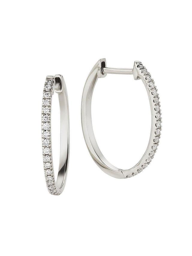 Womens 14K White Gold Shine Bright Medium Diamond Hoops Product Image