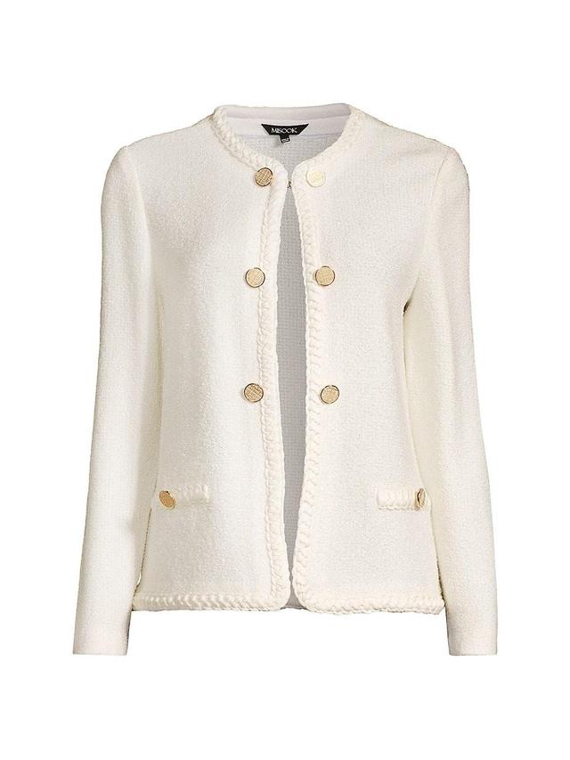 Misook Button-Front Braided-Trim Tweed Jacket - Size: LARGE - New Ivory Product Image