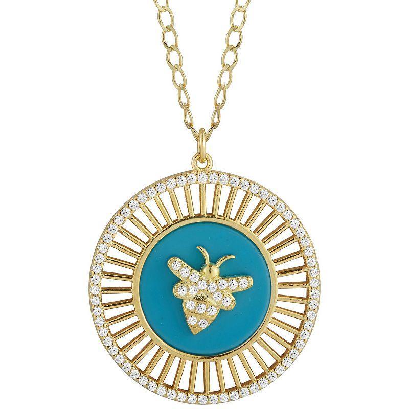 Sunkissed Sterling Cubic Zirconia Bee Medallion Necklace, Womens Gold Tone White Product Image