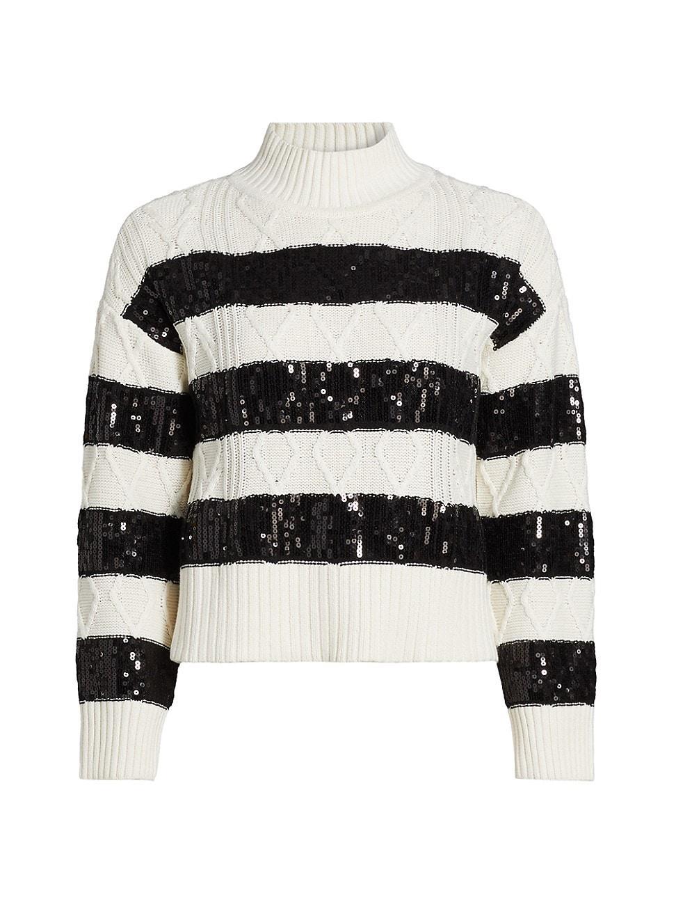 Womens Sequined Stripe Knit Sweater Product Image