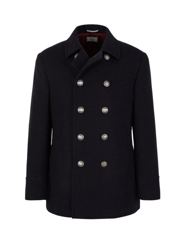 Long Sleeved Double Breasted Coat In Blue Product Image