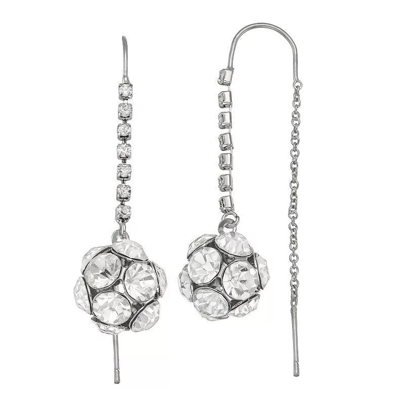 Simply Vera Vera Wang Silver Tone Crystal Ball Threader Drop Earrings, Womens Product Image