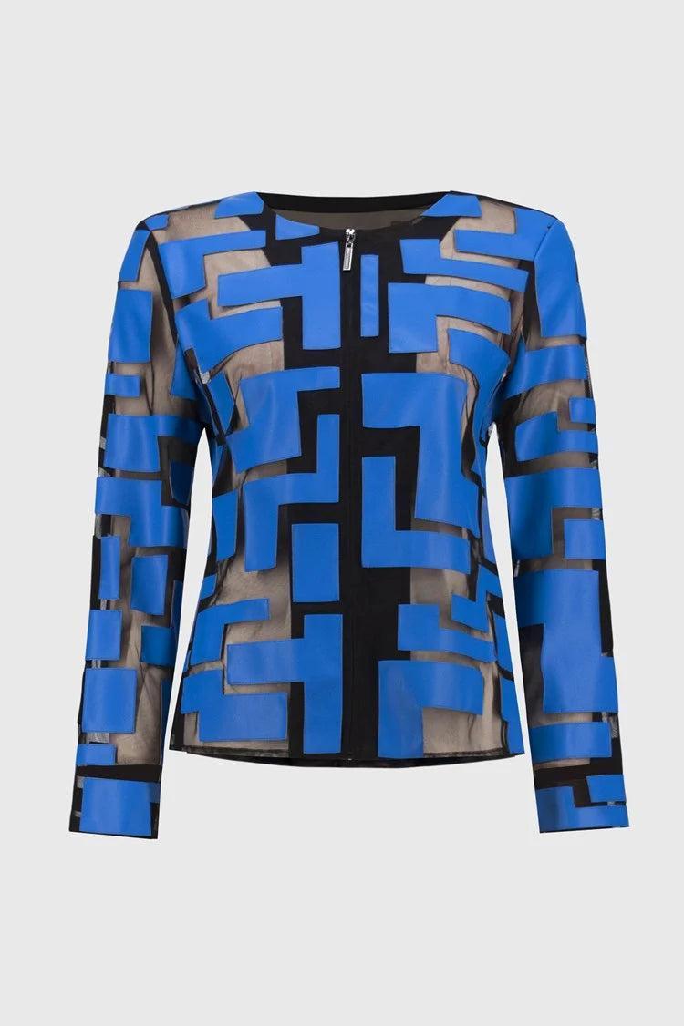 Mesh & Leatherette Fitted Jacket - Coastal Blue/Black Product Image