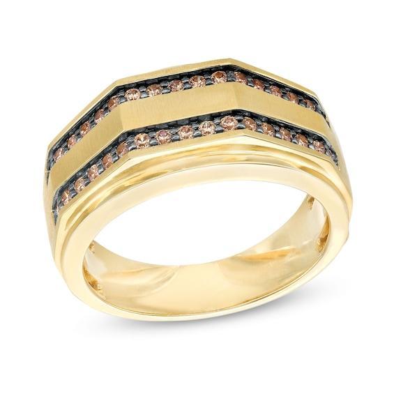 Men's 1/2 CT. T.w. Champagne Diamond Double Row Wedding Band in 10K Gold Product Image