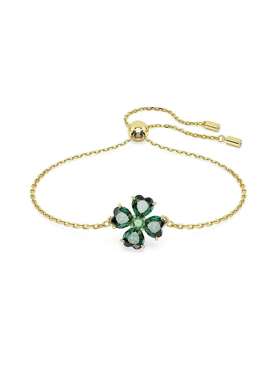 Womens Idyllia Goldtone & Swarovski Crystal Four-Leaf Clover Charm Bracelet Product Image