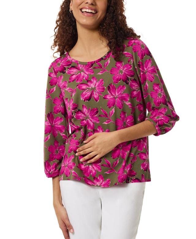 Jones New York Womens Printed Moss-Crepe 3/4-Sleeve Top Product Image