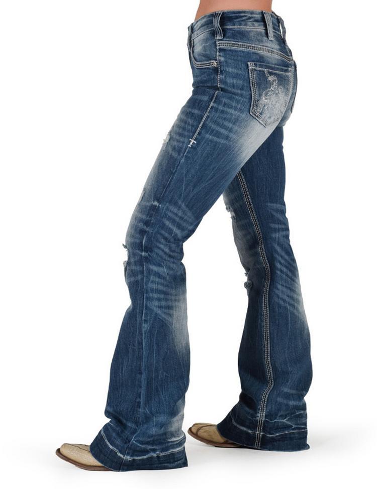 Cowgirl Tuff® Ladies' Buck Off Destructed Trouser Jeans Product Image