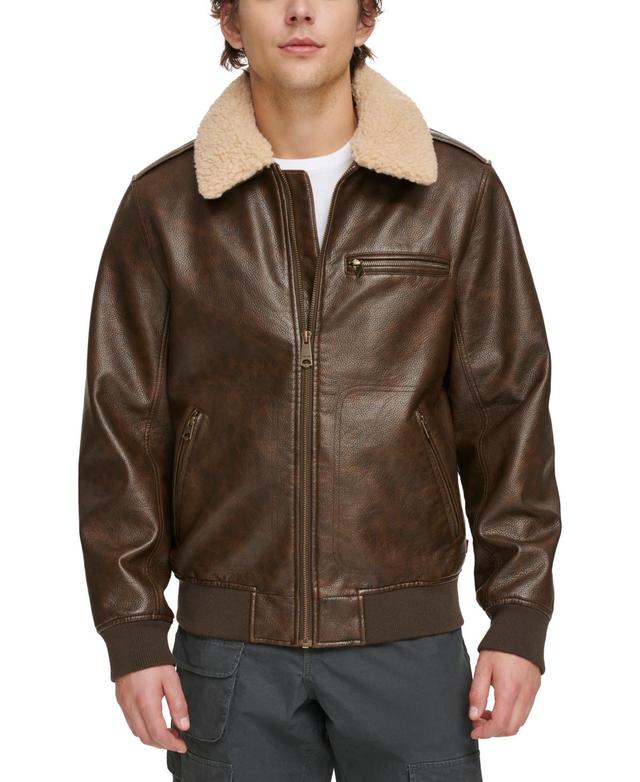 Levis Mens Sherpa Collar Faux Leather Bomber Jacket Product Image