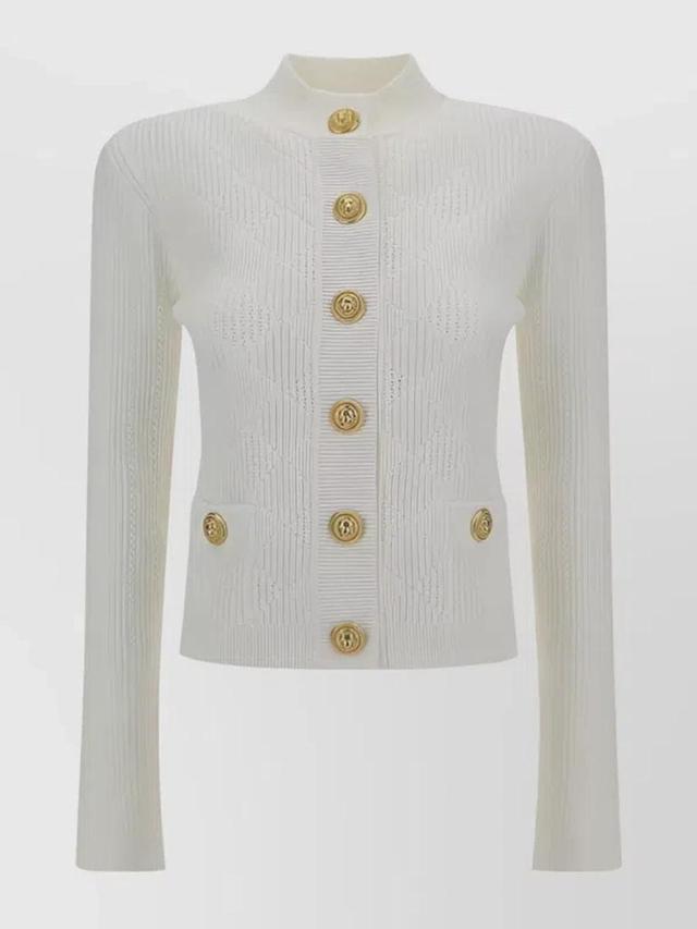 Close Fit Perforated Knit Cardigan In White Product Image