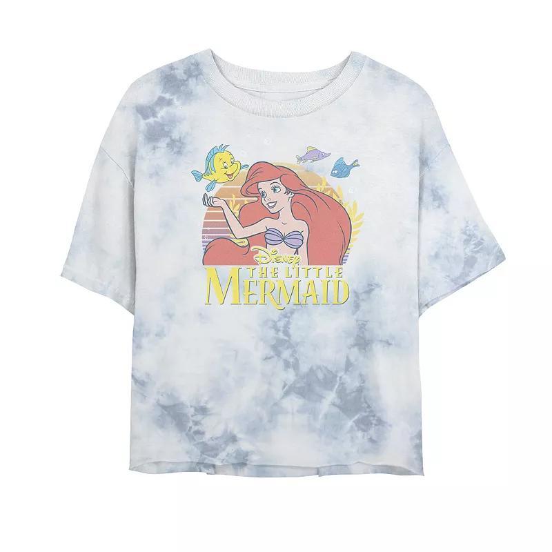 Juniors Disney Princess Little Mermaid Ariel Flounder Logo Bombard Wash Crop Graphic Tee, Womens Product Image