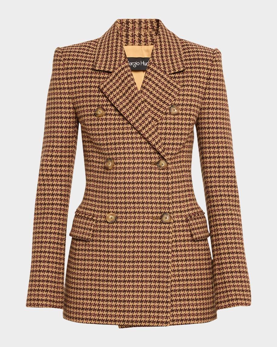 Houndstooth Double-Breasted Slim Wool Jacket Product Image