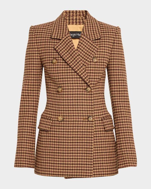 Houndstooth Double-Breasted Slim Wool Jacket Product Image