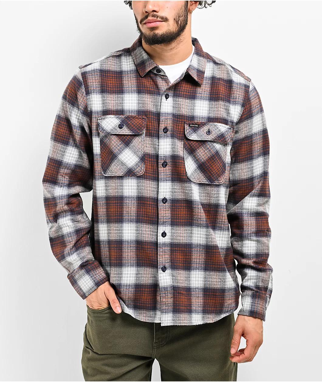 Brixton Bowery Lightweight Blue & Brown Flannel Shirt Product Image