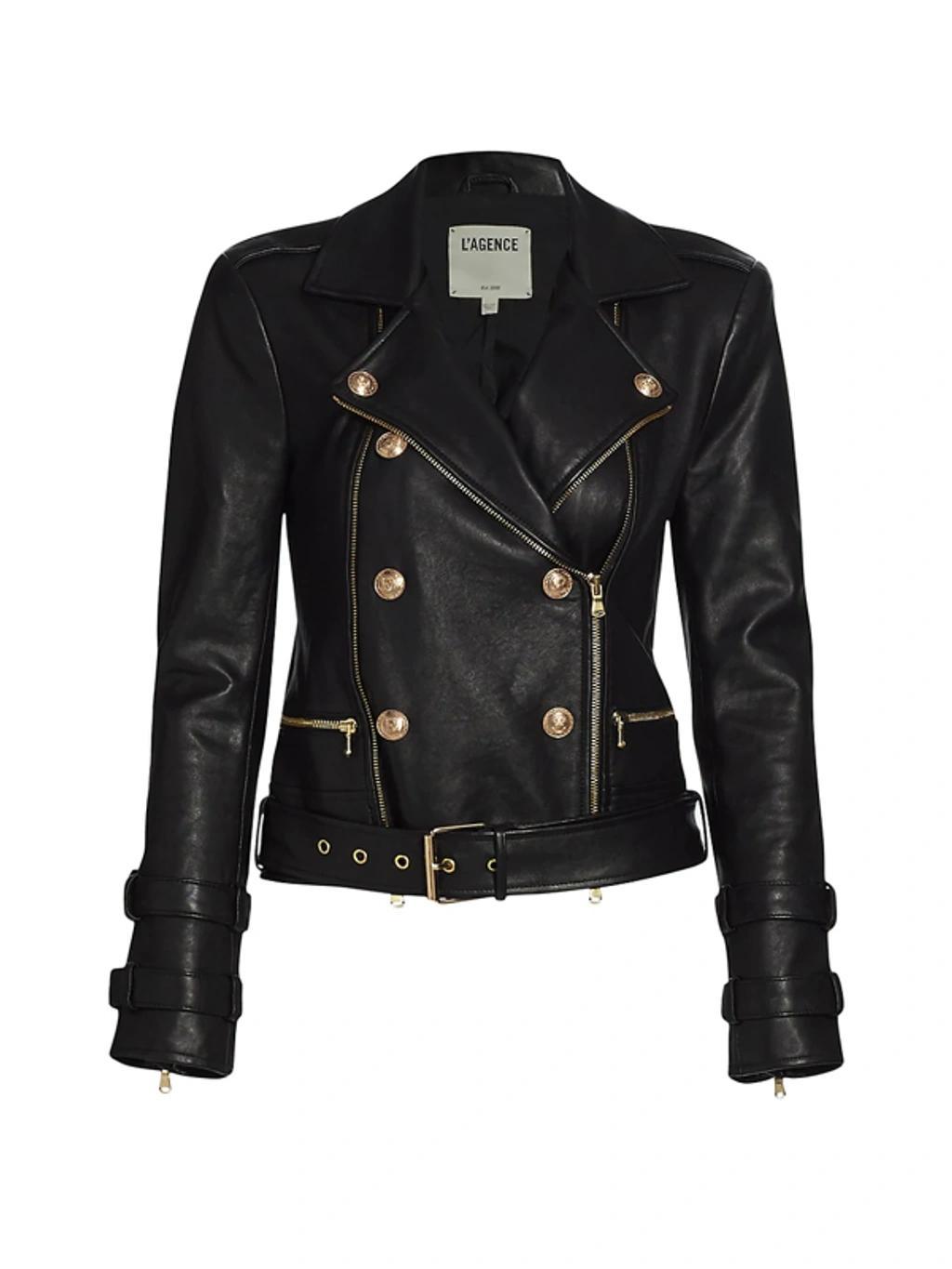 Billie Double-breasted Leather Jacket In Black Product Image