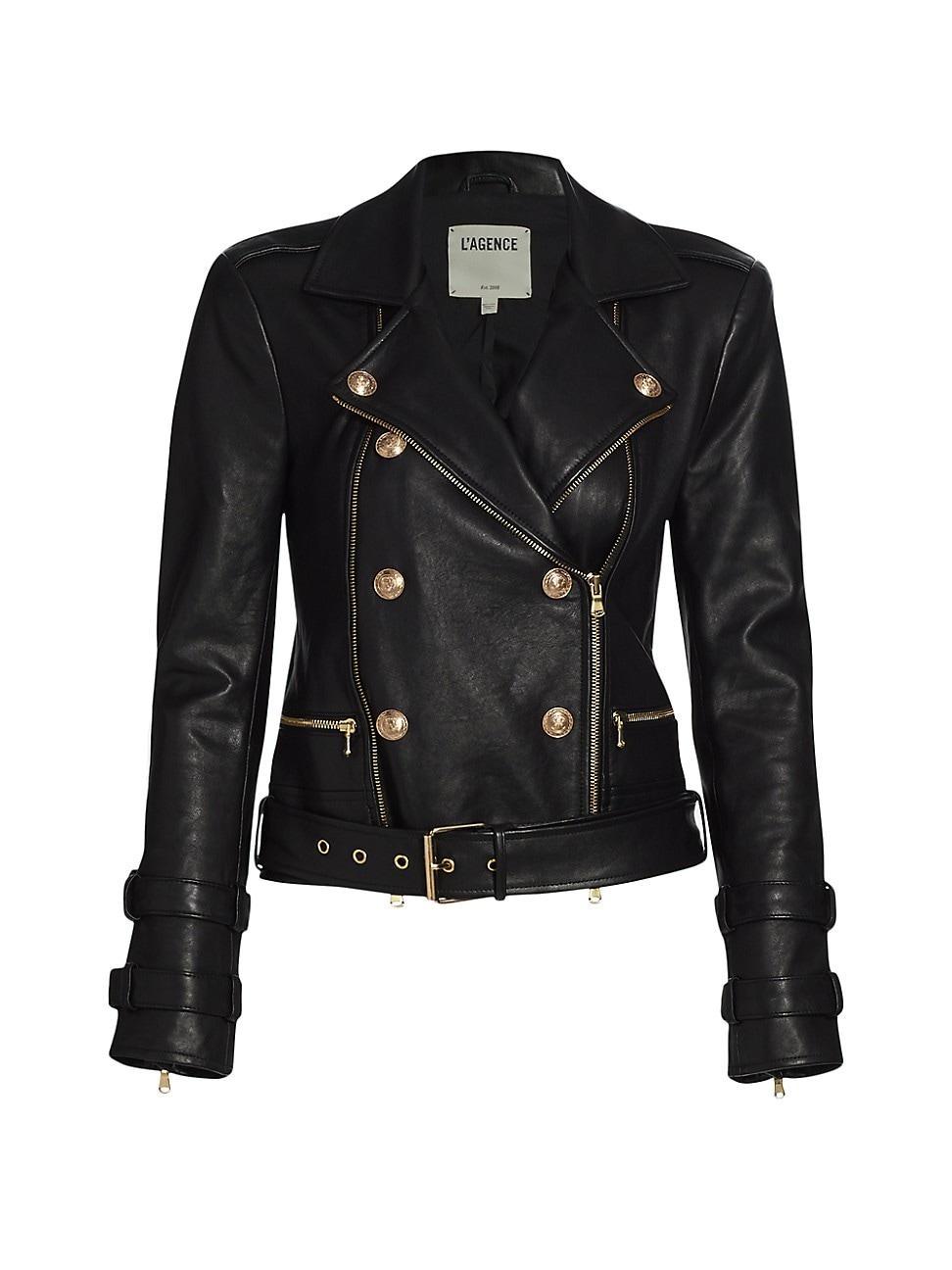 Womens Billie Belted Leather Jacket Product Image