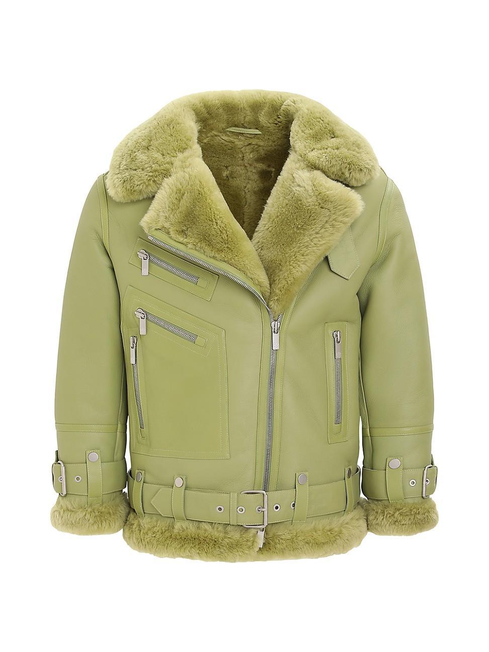 Womens Shearling Lamb Zip Moto Jacket Product Image