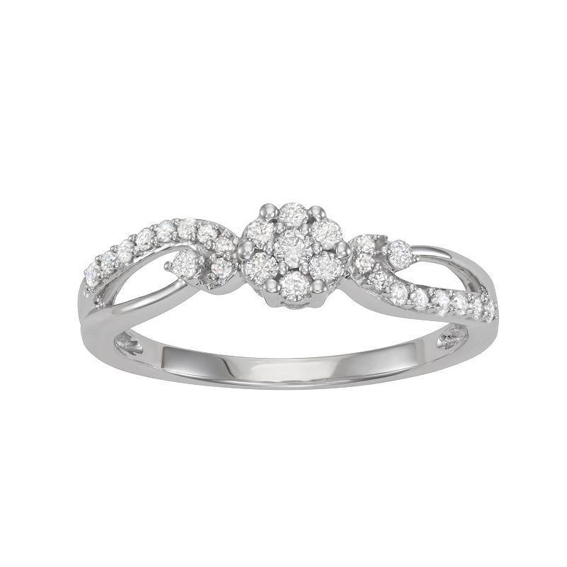 HDI 10k White Gold 1/3 Carat T.W. Diamond Cluster Ring, Womens Product Image