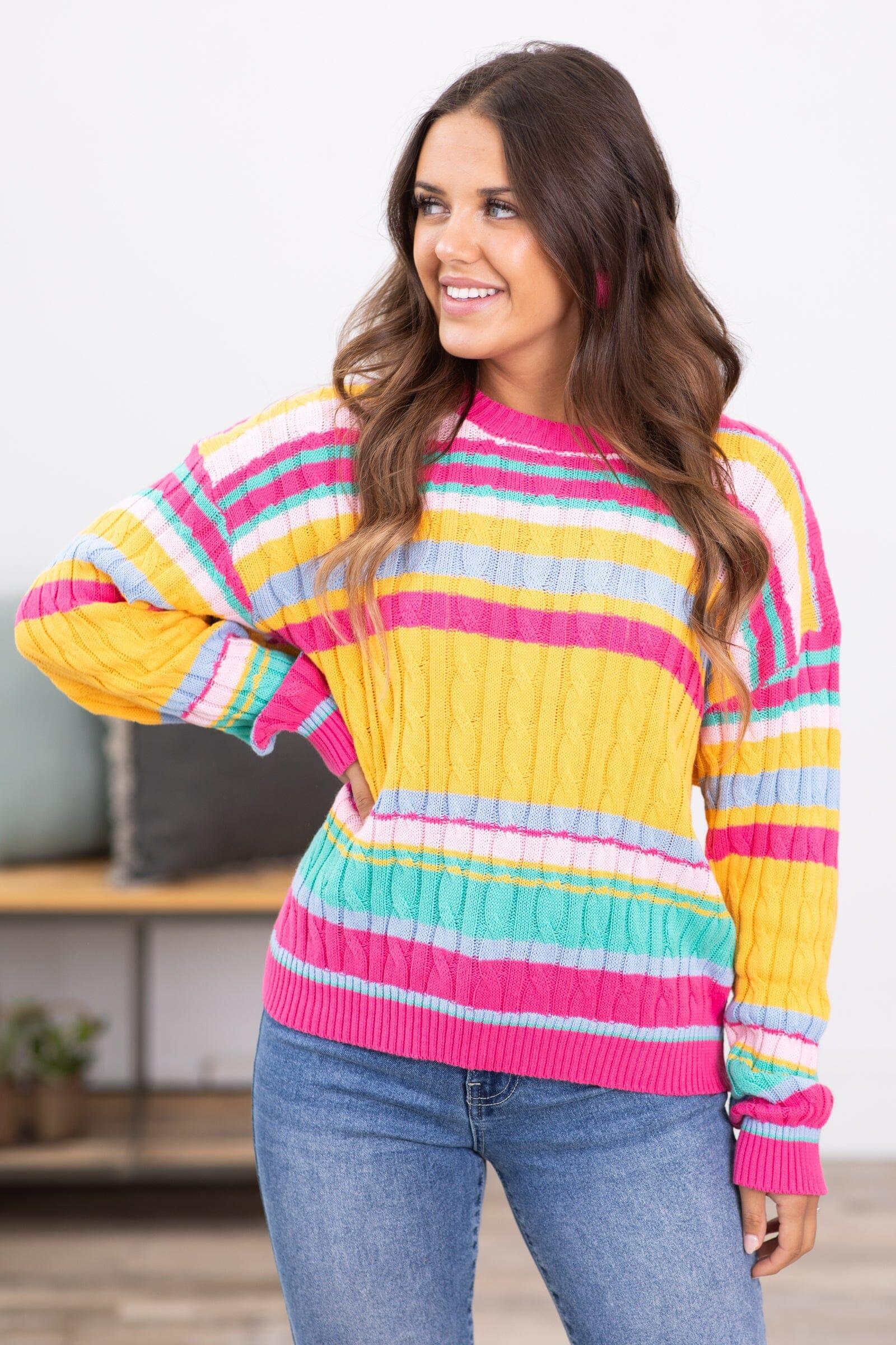 Fuchsia and Orange Multicolor Stripe Sweater Product Image