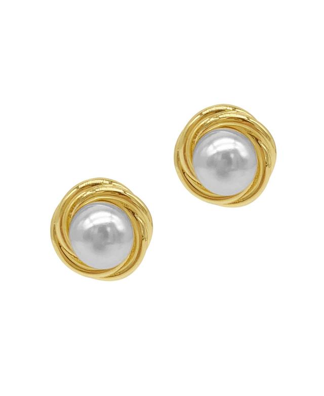 Imitation Pearl Framed Earrings - Yellow Gold-Tone Product Image