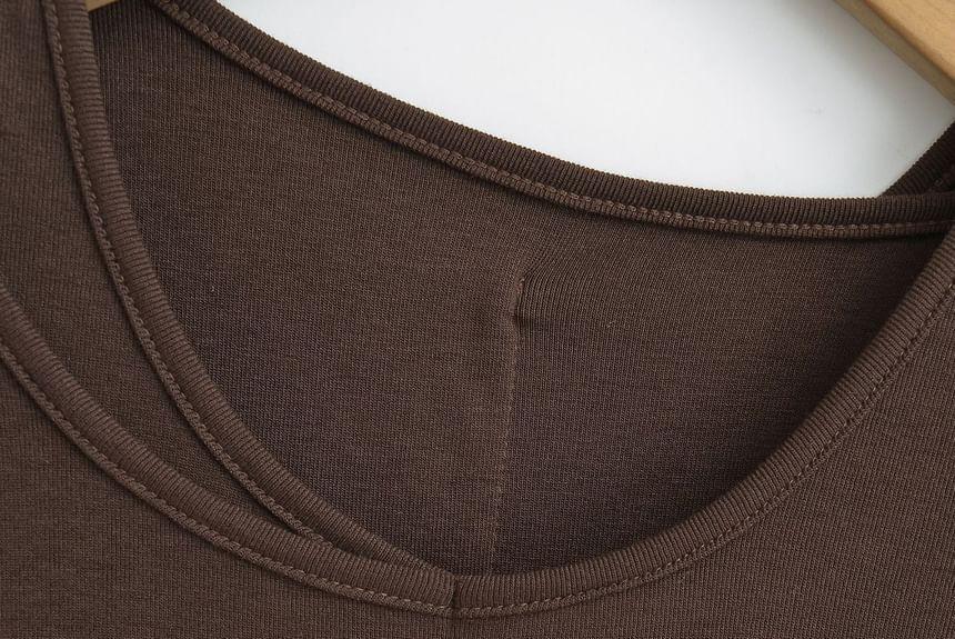 Long Sleeve Cold Shoulder Plain Crop T-Shirt Product Image