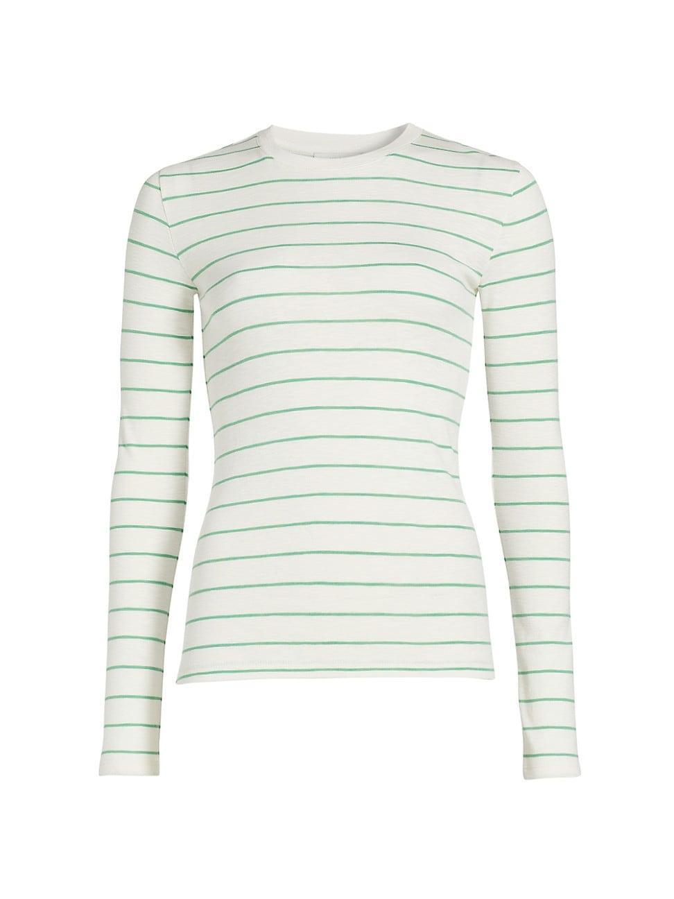 Womens Striped Cotton-Blend Long-Sleeve T-Shirt, Pacific Opal Combo, Size XL Vince product image