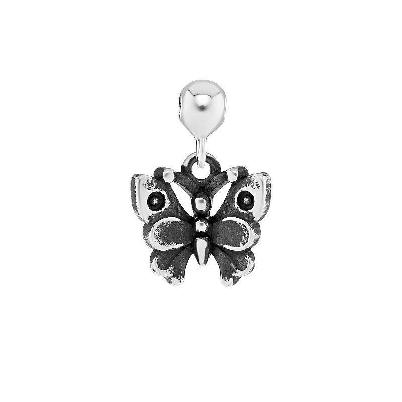 PRIMROSE Sterling Silver Polished Oxidized Butterfly Sliding Charm, Womens Product Image