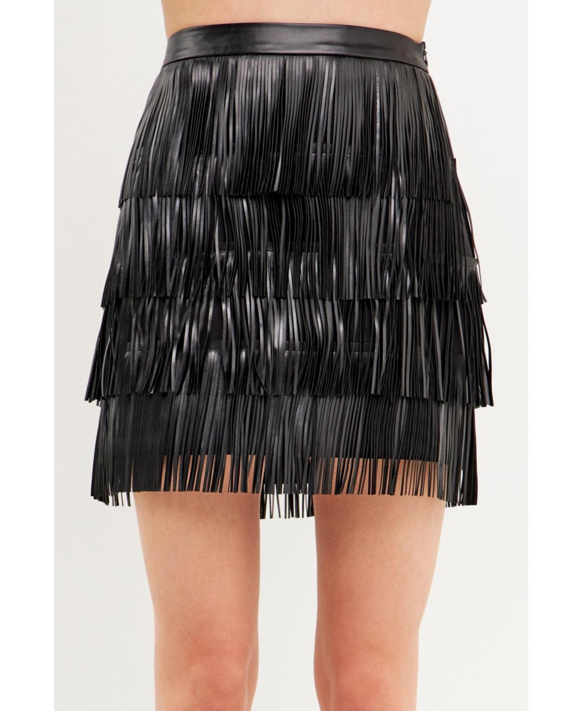 Womens Leather Fringe Mini Skirt Product Image