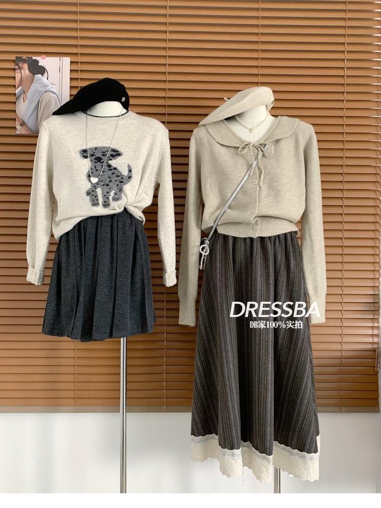 High Waist Two Tone Knit Maxi A-Line Skirt Product Image