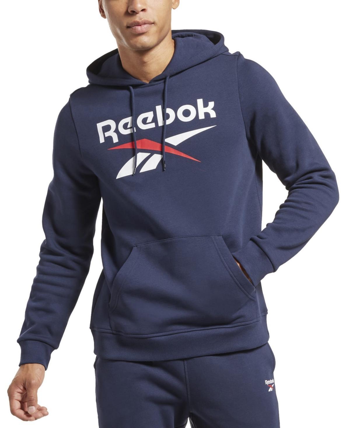 Reebok Mens Identity Classic-Fit Stacked Logo-Print Fleece Hoodie - Royal Product Image