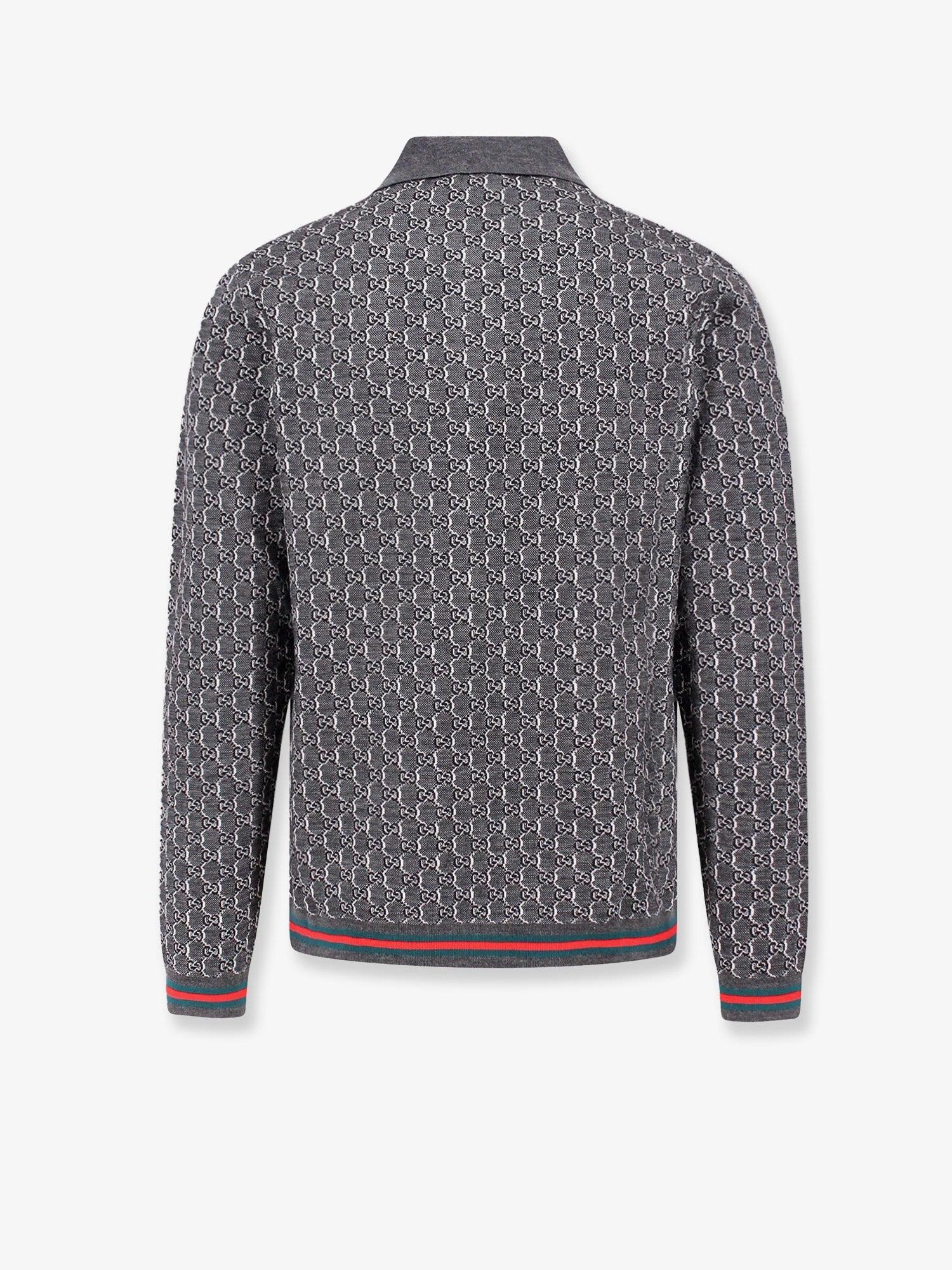 GUCCI Gg Wool And Silk Polo Top In Gray Product Image