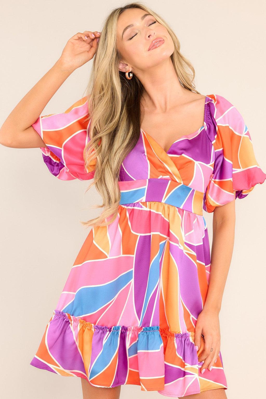 Put It In The Past Pink Multi Print Dress Product Image