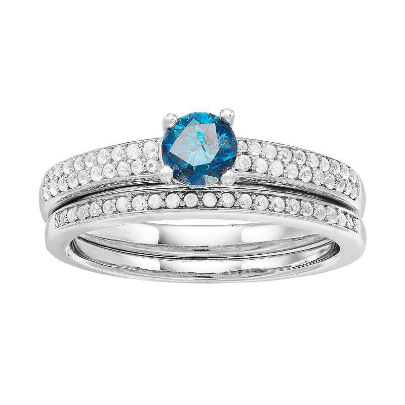 Lovemark 10k White Gold 3/4 Carat T.W. Blue & White Diamond Ring, Womens 10k Whgold Product Image