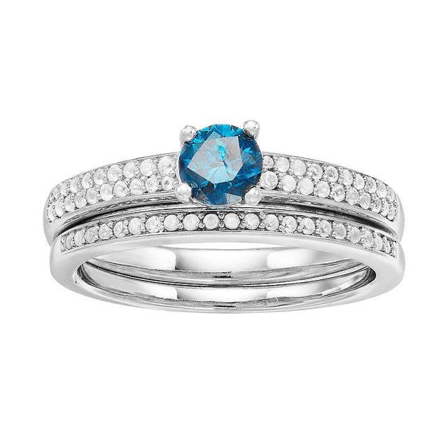 Lovemark 10k White Gold 3/4 Carat T.W. Blue & White Diamond Ring, Womens 10k Whgold Product Image