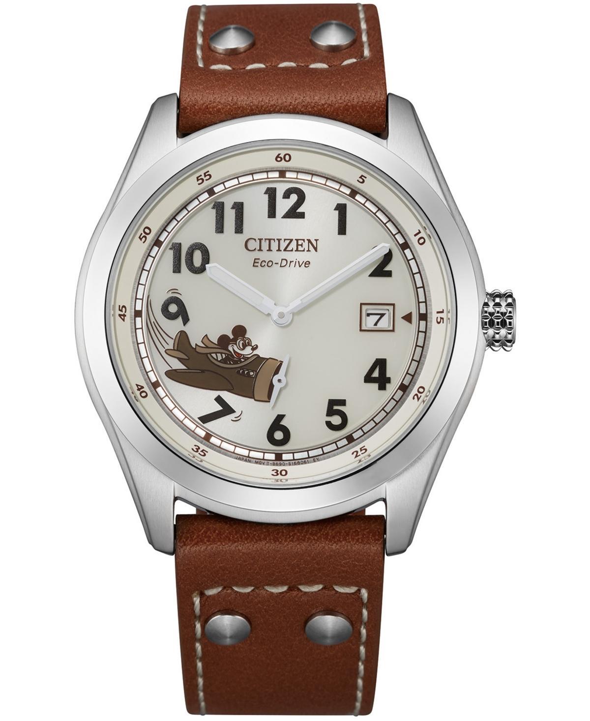 Disneys Mickey Mouse Mens Aviator Strap Watch by Citizen -BV1088-08W Brown Product Image