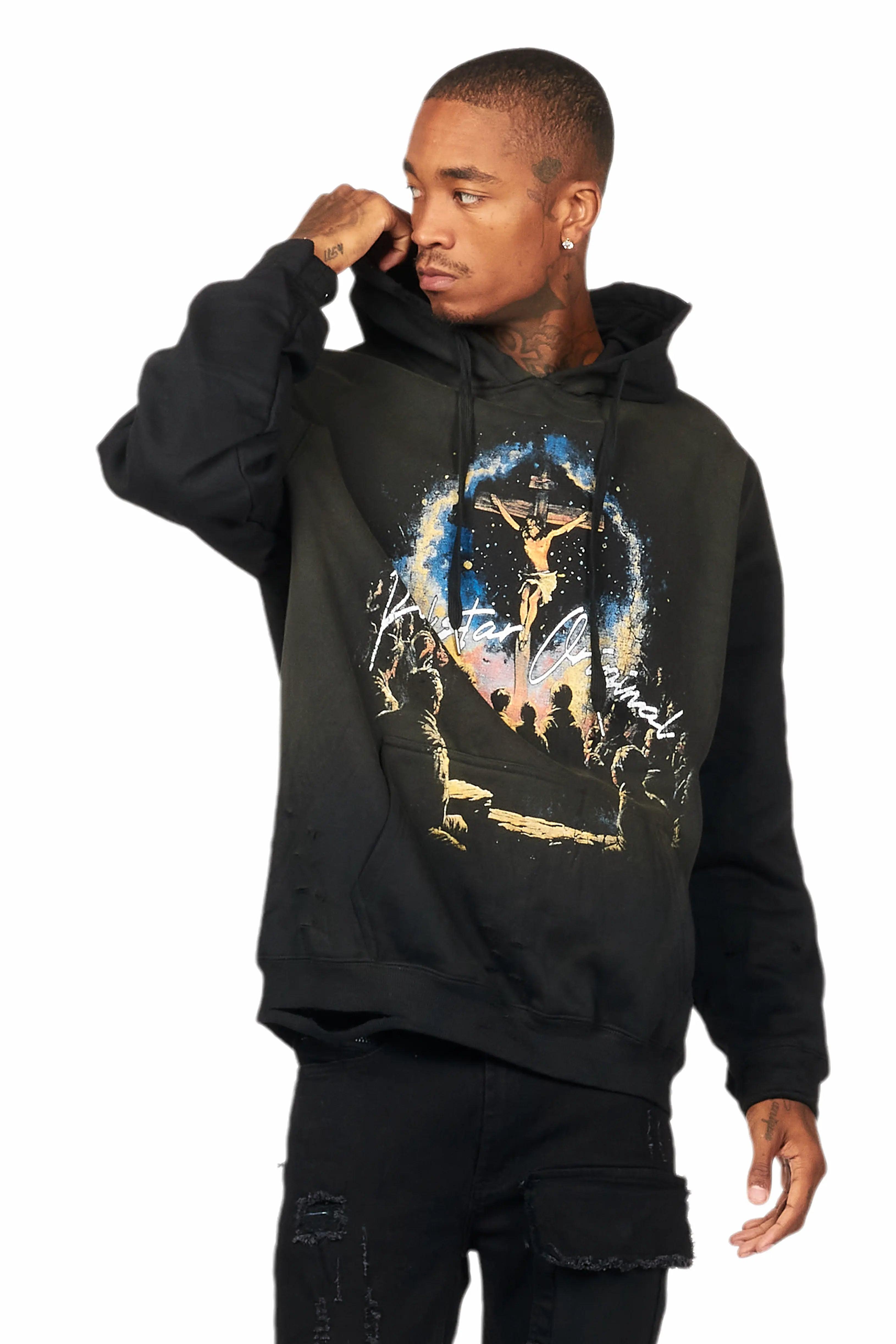 Lajos Black Graphic Hoodie Male Product Image