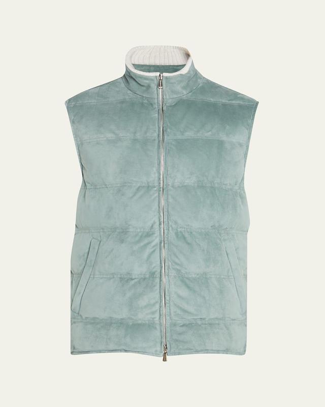 Mens Suede Quilted Down Zip Vest Product Image