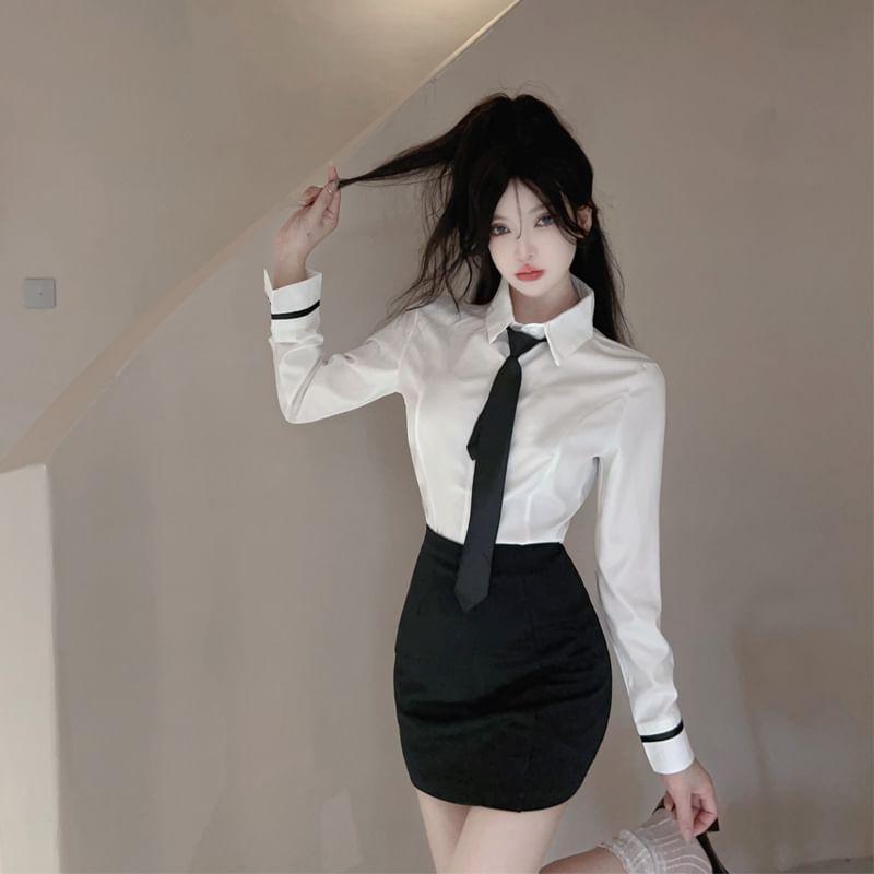 Secretary Lingerie Costume Shirt / Mini Fitted Skirt / Tie / Set Product Image