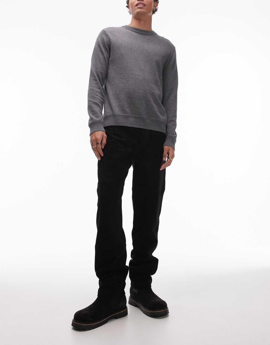 Topman premium straight suede pants in black Product Image