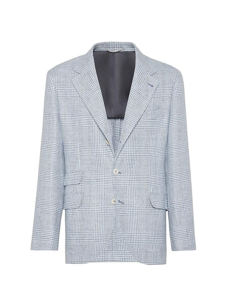 Mens Linen, Wool And Silk Prince Of Wales Deconstructed Cavallo Blazer Product Image