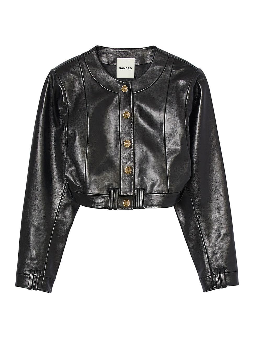 sandro Miley Leather Crop Jacket Product Image